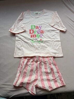 Kids Pink 'Day Dreamer' Short Pajama Set - Soft Pink Stripe